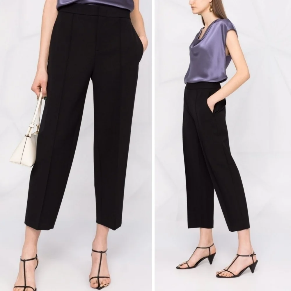 Vince Pintuck Tapered High Waist Black Trouser Pants Style#V802922038 NWT Sz 16